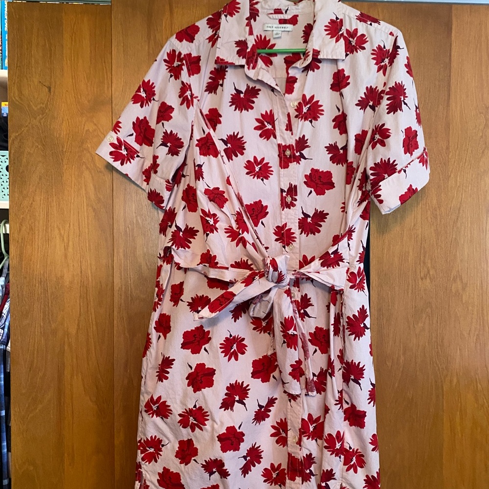 Floral Red and White Shirt Dress